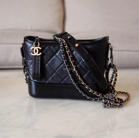 CHANEL Black Calf Skin Small Gabby Gabrielle Bag Mixed Hardware