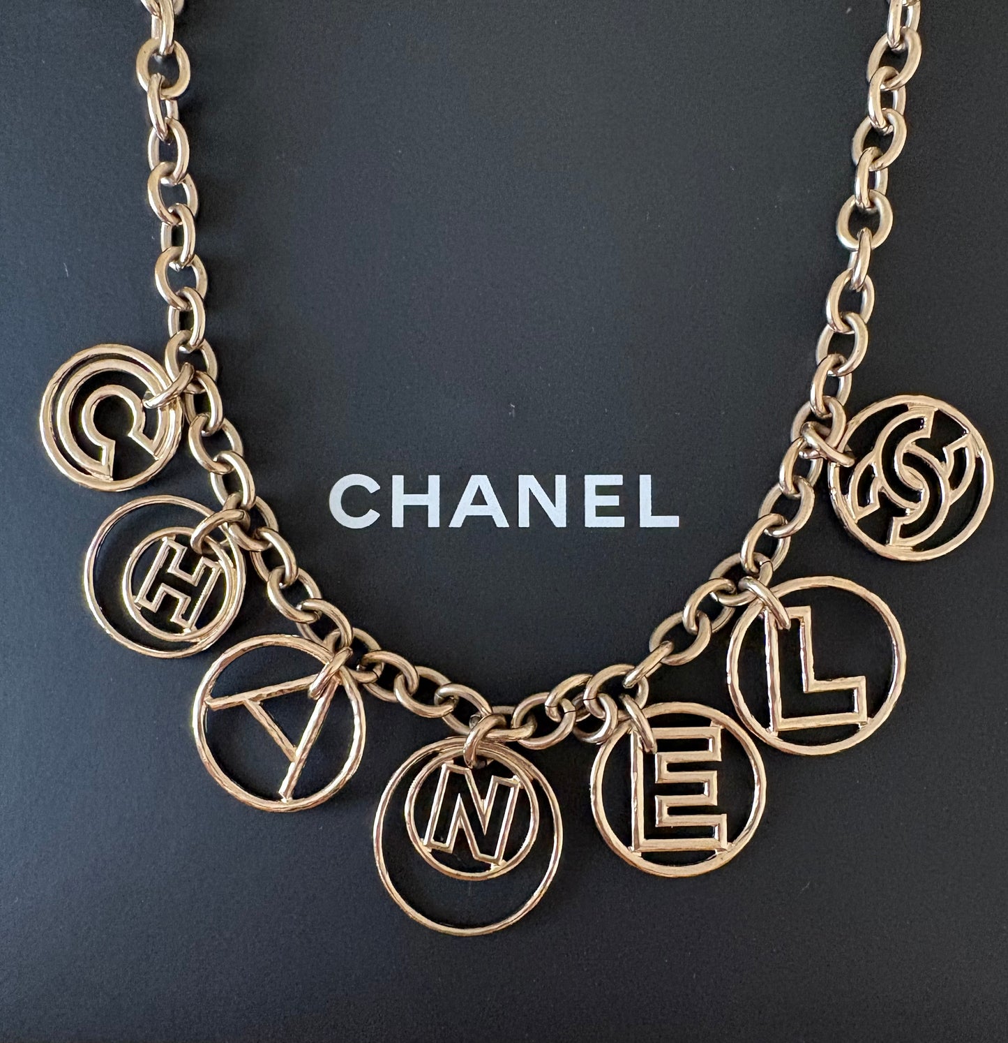 CHANEL 17C Logo CC Necklace Light Gold Hardware