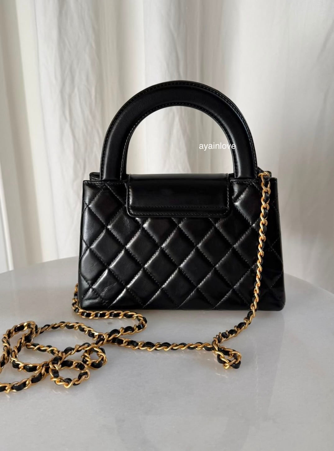 CHANEL Black Calfskin Mini Kelly 19cm Shopping Bag Gold Hardware