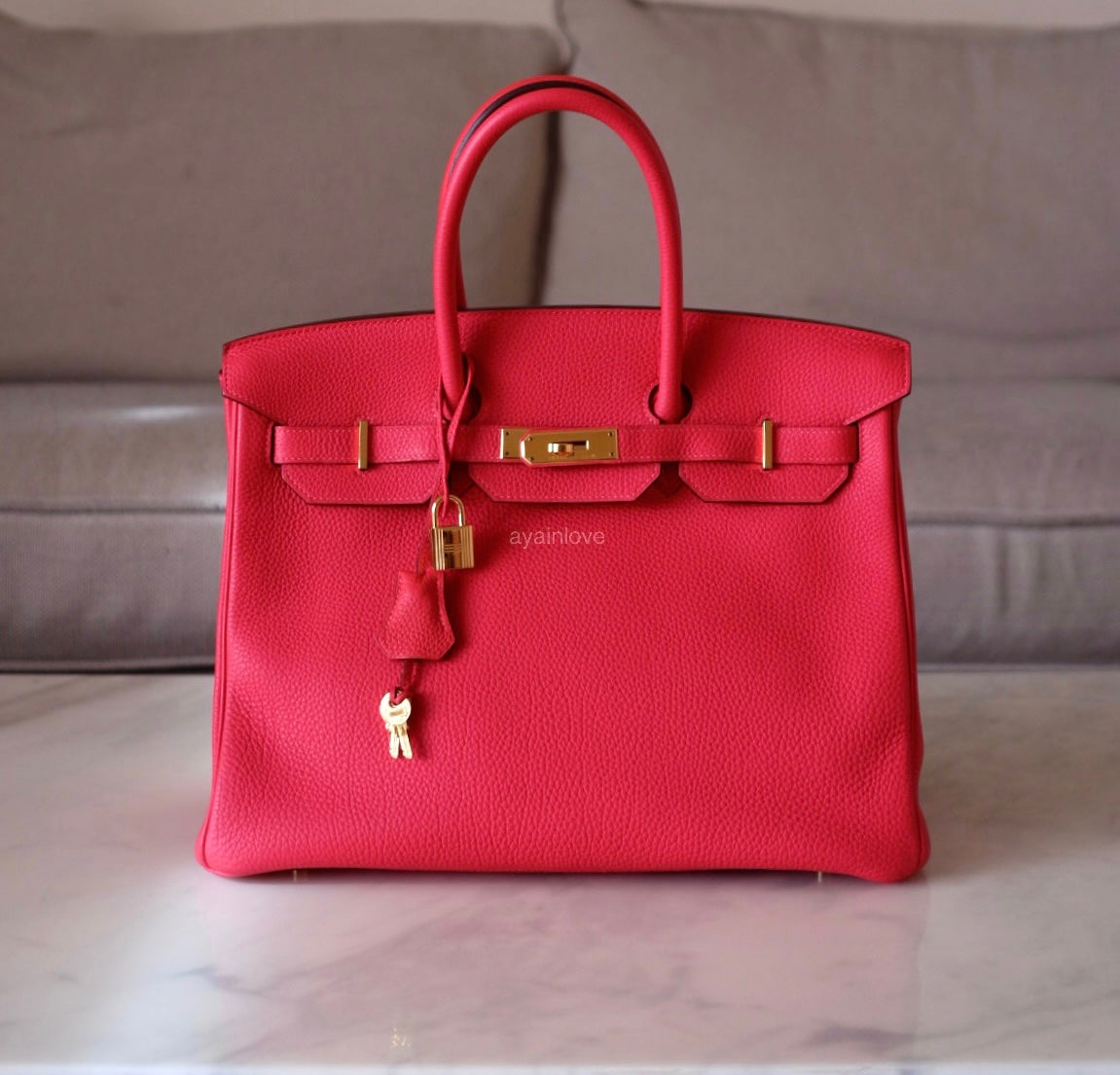 HERMES Birkin 35 Togo Rouge Pivoine Gold Hardware R Stamp