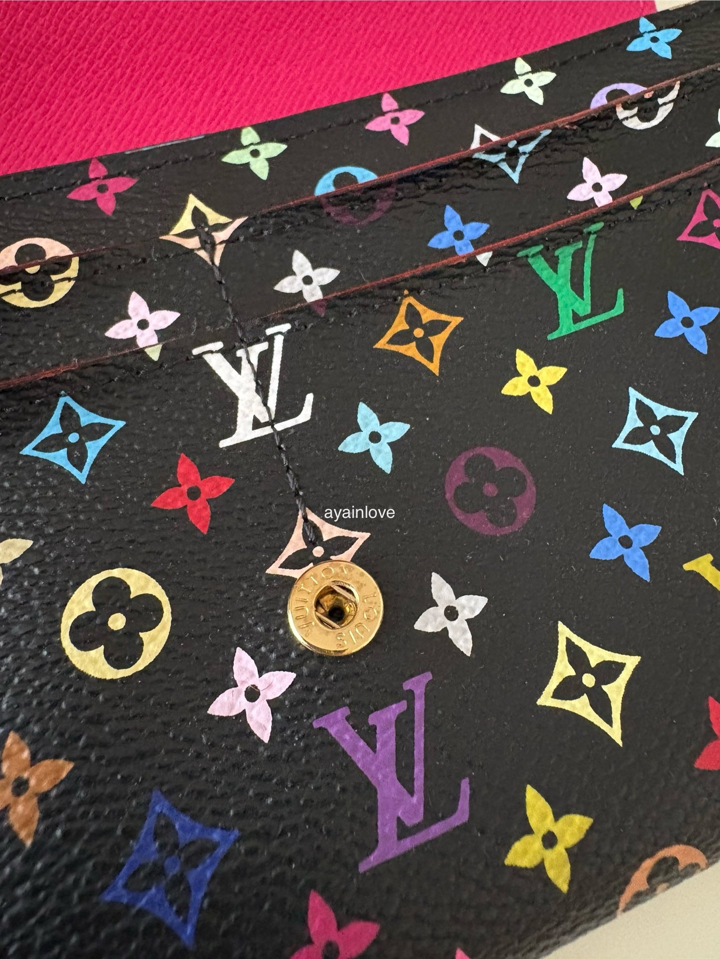 LOUIS VUITTON LV Black Murakami Multicolour Sarah Wallet Gold Hardware
