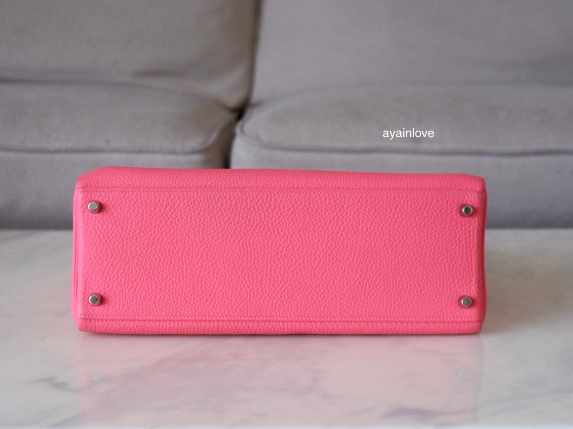HERMES Kelly 35 Pink Rose Lipstick Togo Palladium Hardware Q Square Stamp