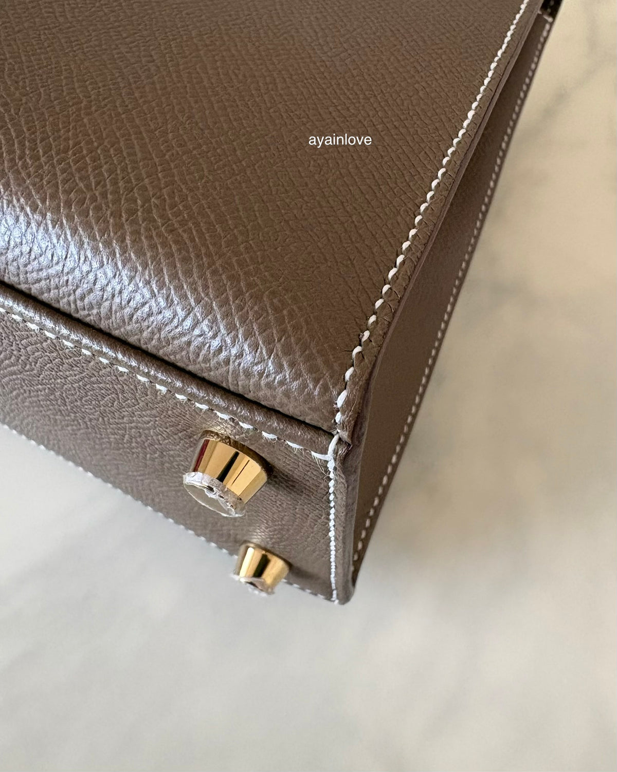 HERMES Kelly 25 Etoupe Epsom Bag Gold Hardware W Stamp