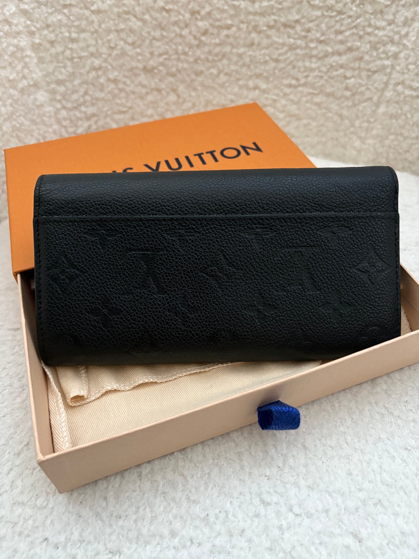 LOUIS VUITTON LV Sarah Black Monogram Empreinte Wallet Gold Hardware