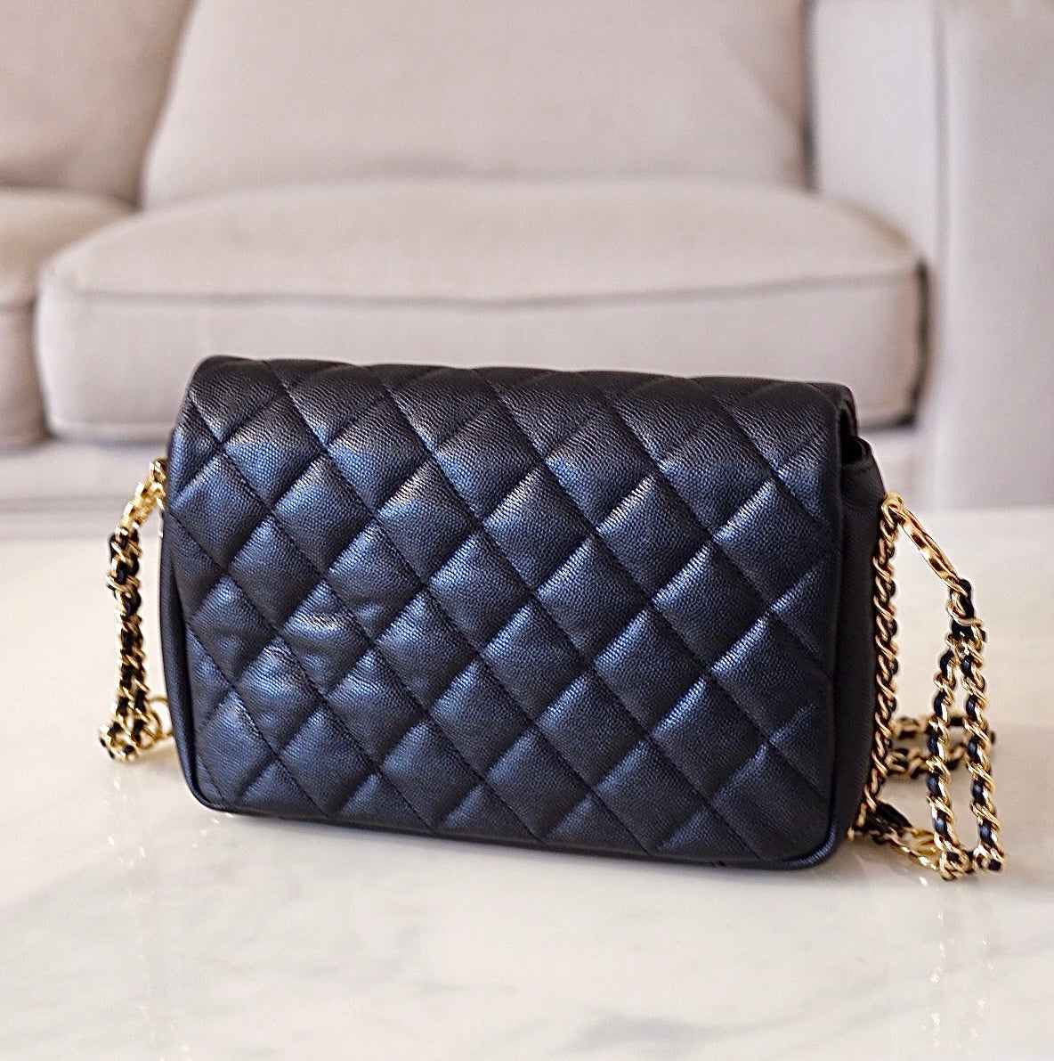 CHANEL 23C Black Caviar CC You 24cm Small Flap Bag Gold Hardware