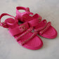 CHANEL 20C Fuchsia Pink Chain Lambskin Sandals CC Gold Hardware Size 41