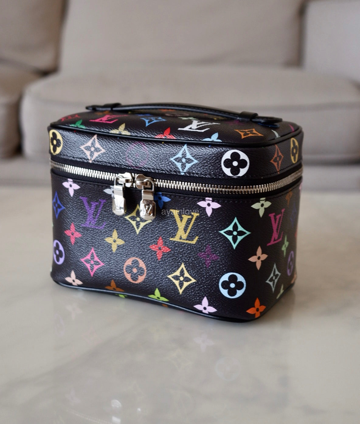 LOUIS VUITTON LV x TM Black Multicolour Murakami Rainbow Nice Mini Bag