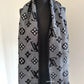 LOUIS VUITTON LV Shine Black Silver Echarpe Logomania M75833 Wool Shawl Scarf