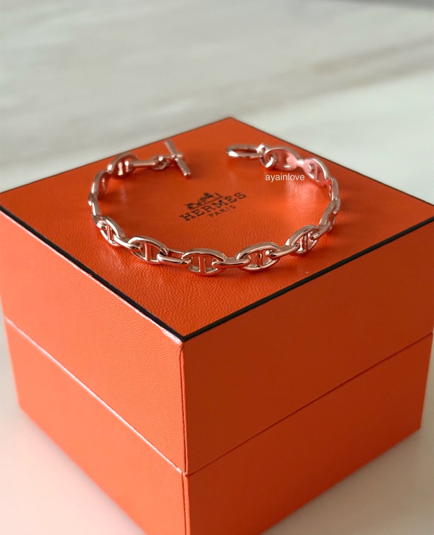 HERMES Enchaine Chaine d’ Ancre 18KT Rose Gold Bracelet PM Toggle Clasp Size ST