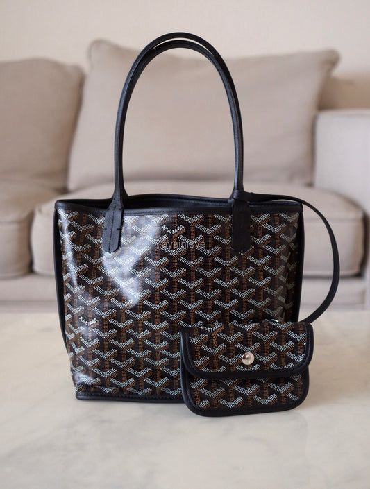 GOYARD Anjou Mini Goyardline Canvas/Calfskin Reversible Tote Bag