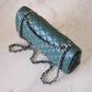 CHANEL Dark Green Lambskin Medium/Large Classic Flap Silver Hardware