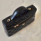 CHANEL Black Caviar Top Handle Flat Vanity on Chain Light Gold Hardware