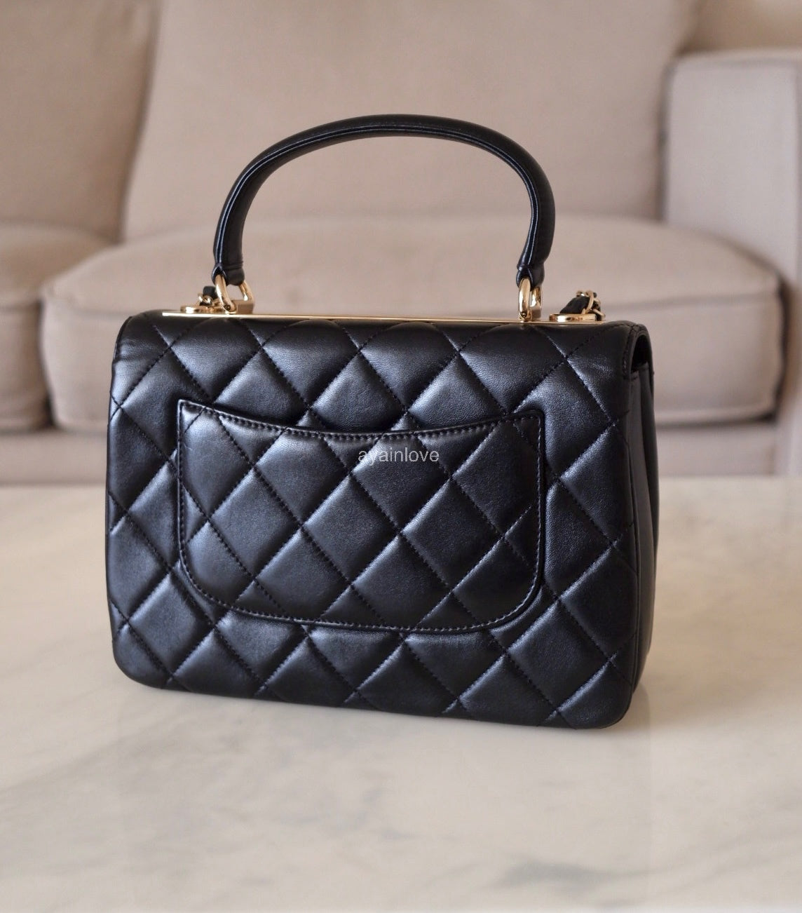 CHANEL Black Small Trendy Flap Bag Microchipped Light Gold Hardware