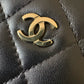 CHANEL Small Black Lambskin Zip Clutch on Chain Camera Bag Light Gold Hardware