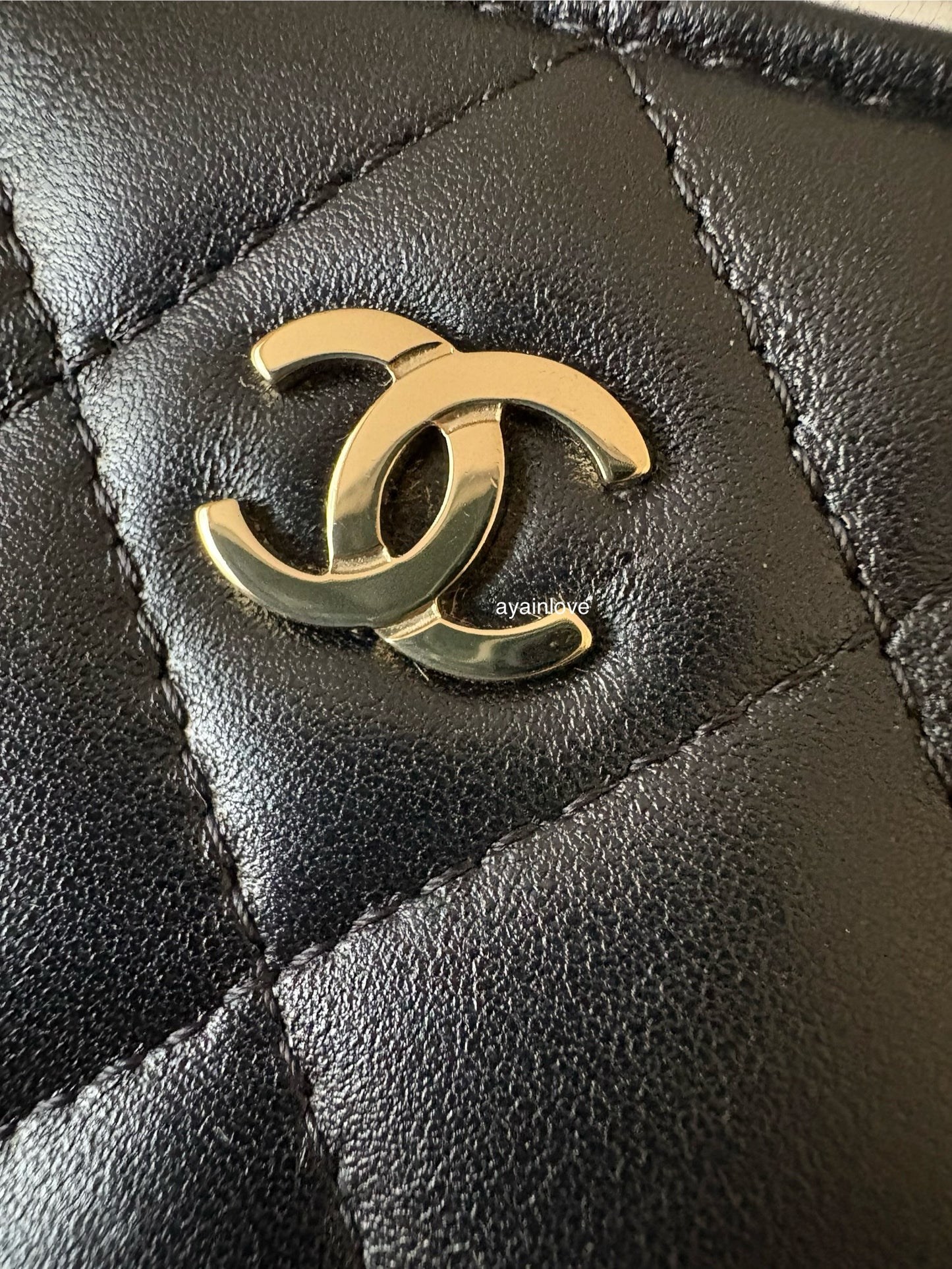 CHANEL Small Black Lambskin Zip Clutch on Chain Camera Bag Light Gold Hardware