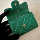 CHANEL 18S Iridescent Emerald Green Caviar XL Snap Card Holder Light Gold Hardware