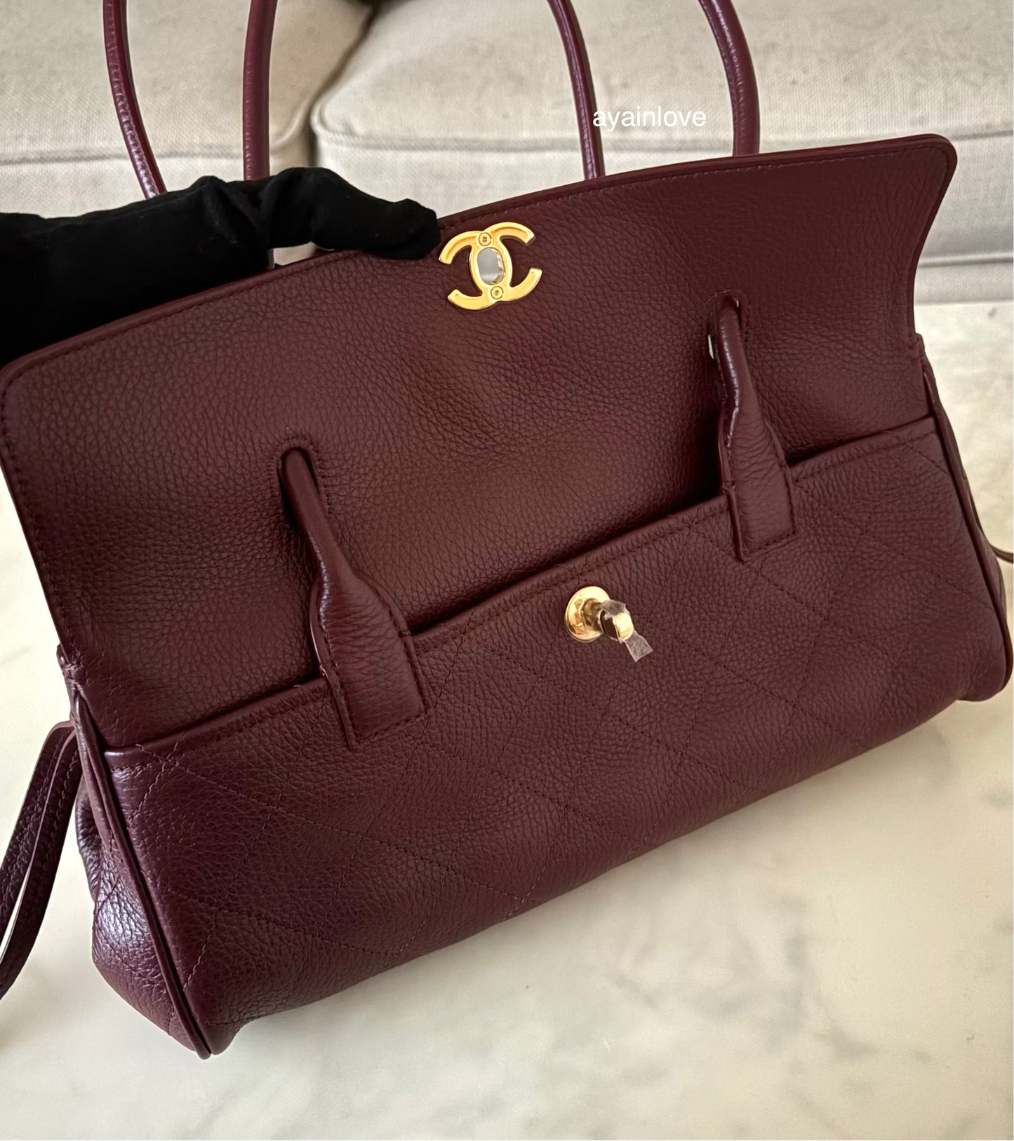 CHANEL 26S Burgundy Caviar Small Tote Urban Essential Bag Gold Hardware