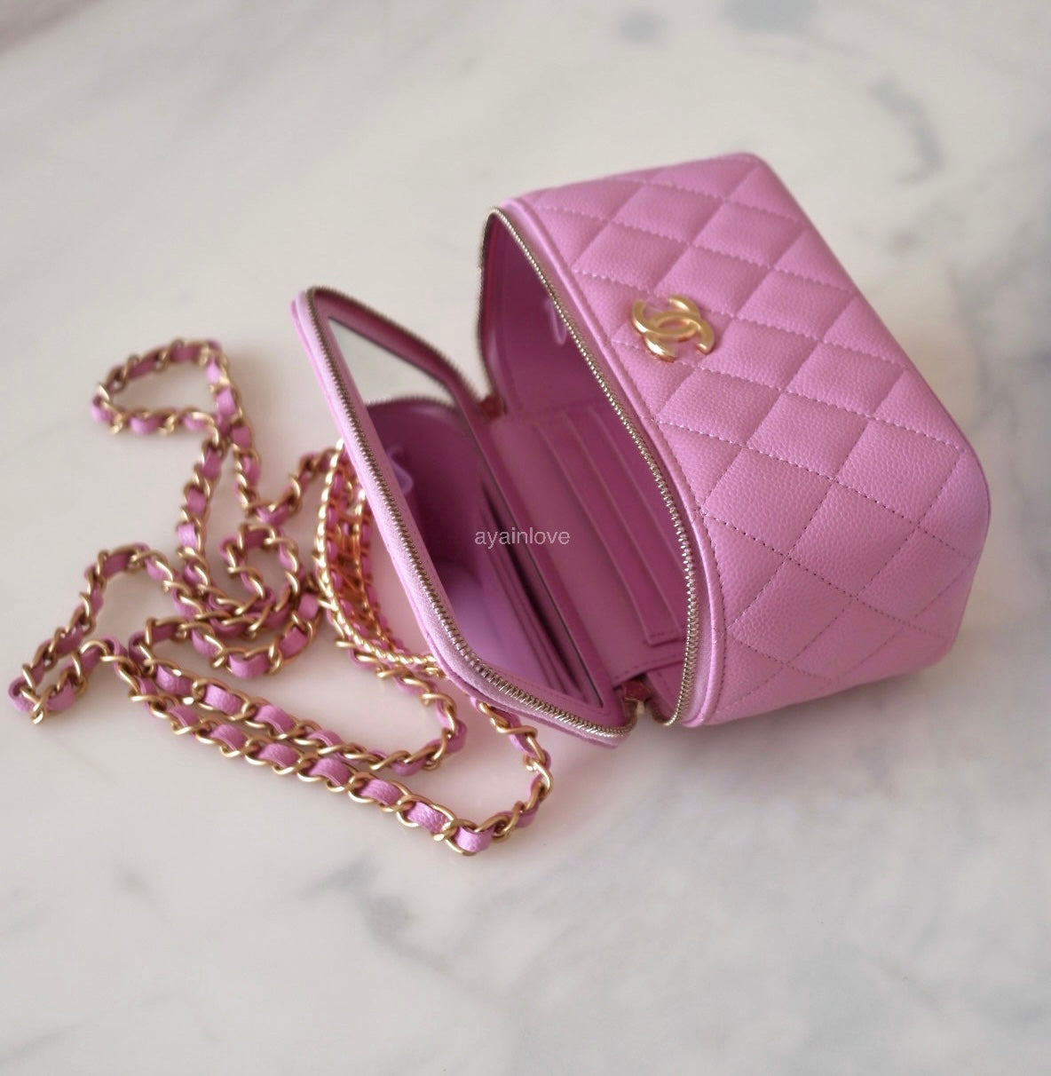 CHANEL 22S Pick Me Up Pink Caviar Top Handle Vanity Brushed Gold Hardware