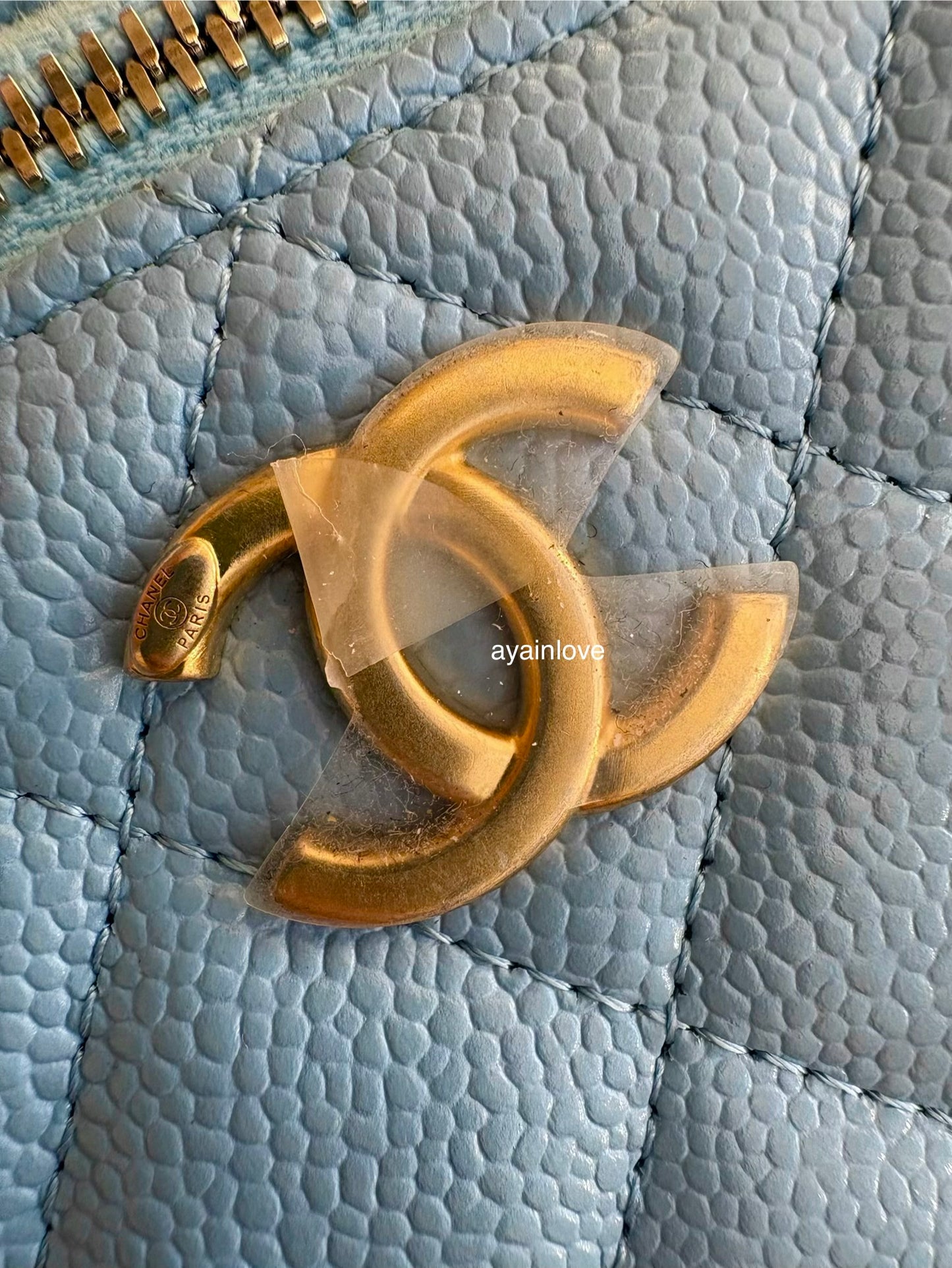 CHANEL 22S Pick Me Up Blue Caviar Top Handle Script Vanity Gold Hardware