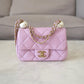 CHANEL 24S Pink Lambskin Twin Pearls Quilted Mini Flap Bag Adjustable Gold Hardware