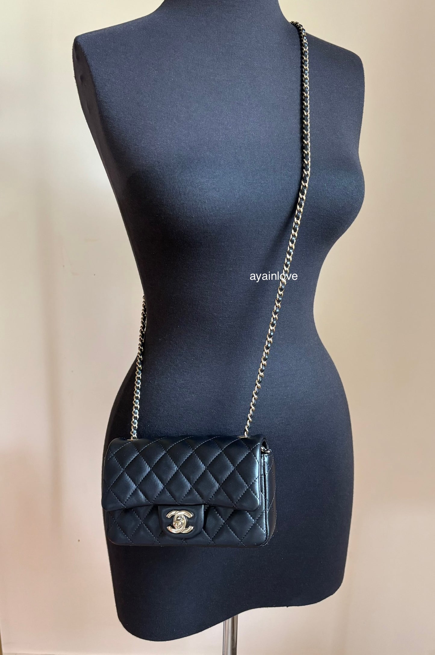 CHANEL 24K Black Lambskin Classic Rectangular Extra Mini 18cm Flap Light Gold Hardware