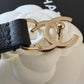 CHANEL 22B Black Interlaced Chain Leather Belt Size 90 Gold Hardware