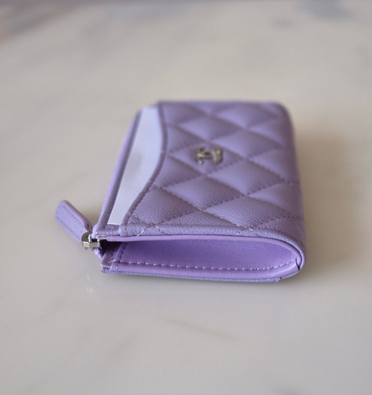 CHANEL Light Purple Caviar New Style XL Zippy Card Holder Wallet Silver Hardware