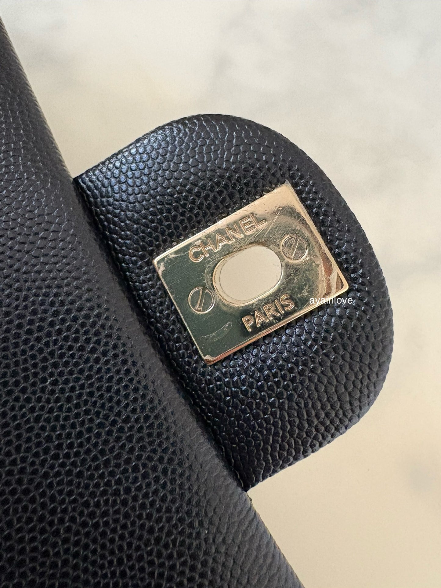 CHANEL 18B Black Caviar Quilted Rectangular Mini Flap Bag Light Gold Hardware