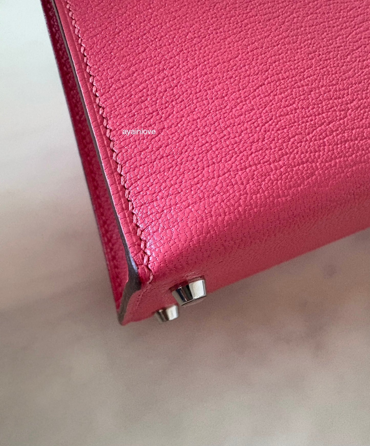 HERMES Mini Kelly 20 Pink Rose Lipstick Chèvre Mysore Palladium Hardware D Stamp