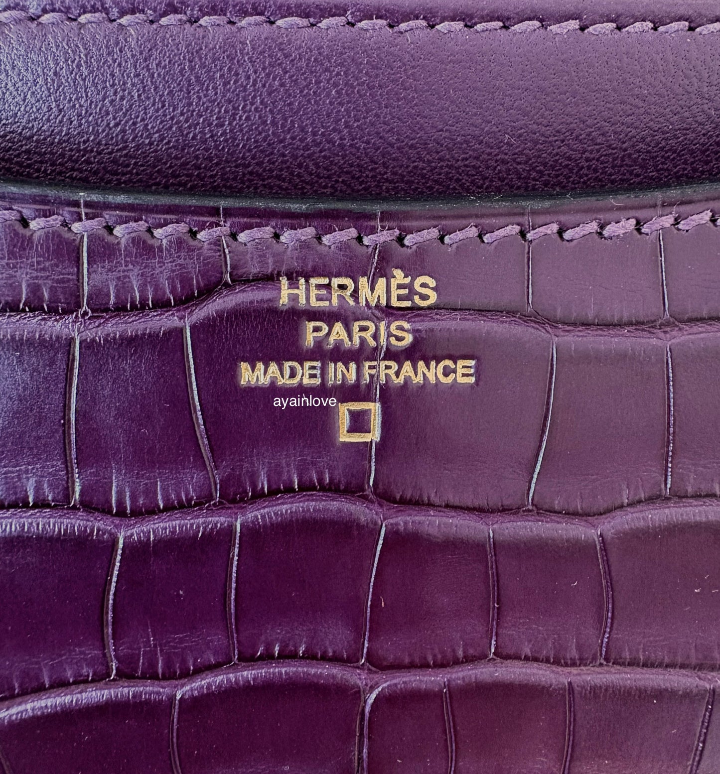 HERMES Constance Mini 18 Amethyst Purple Matte Alligator Leather Gold Hardware Y Stamp