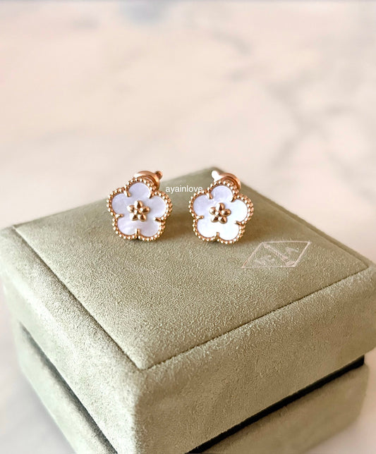 Van Cleef Arpels VCA Lucky Spring Plum Blossom Mother of Pearl 18KT Rose Gold Earrings