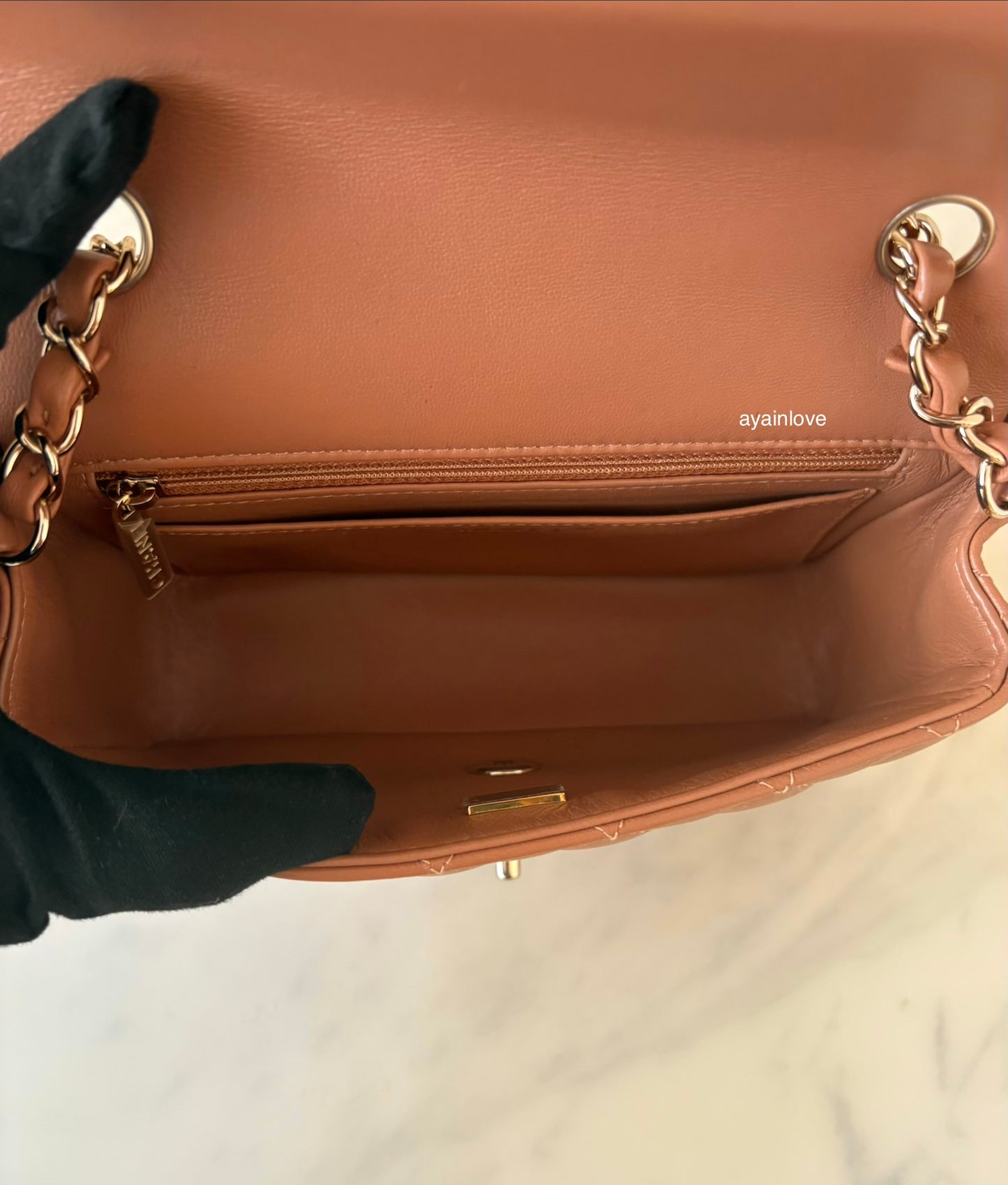 CHANEL 22S Caramel Brown Lamb Skin Rectangular Mini Light Gold Hardware