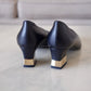 CHANEL 20A Black & Dark Navy Grosgrain Lambskin Pumps CC Heel Shoes Size 38 EU