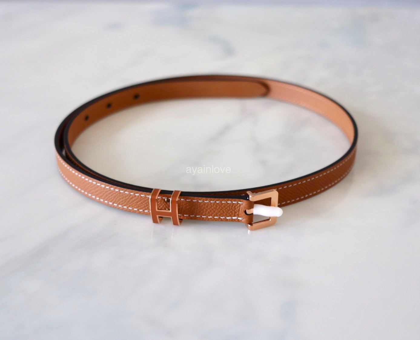 HERMES Pop H 15 Belt Gold Epsom Size 80 Rose Gold Hardware B Stamp