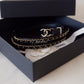 CHANEL 22B Black Interlaced Chain Leather Belt Size 90 Gold Hardware