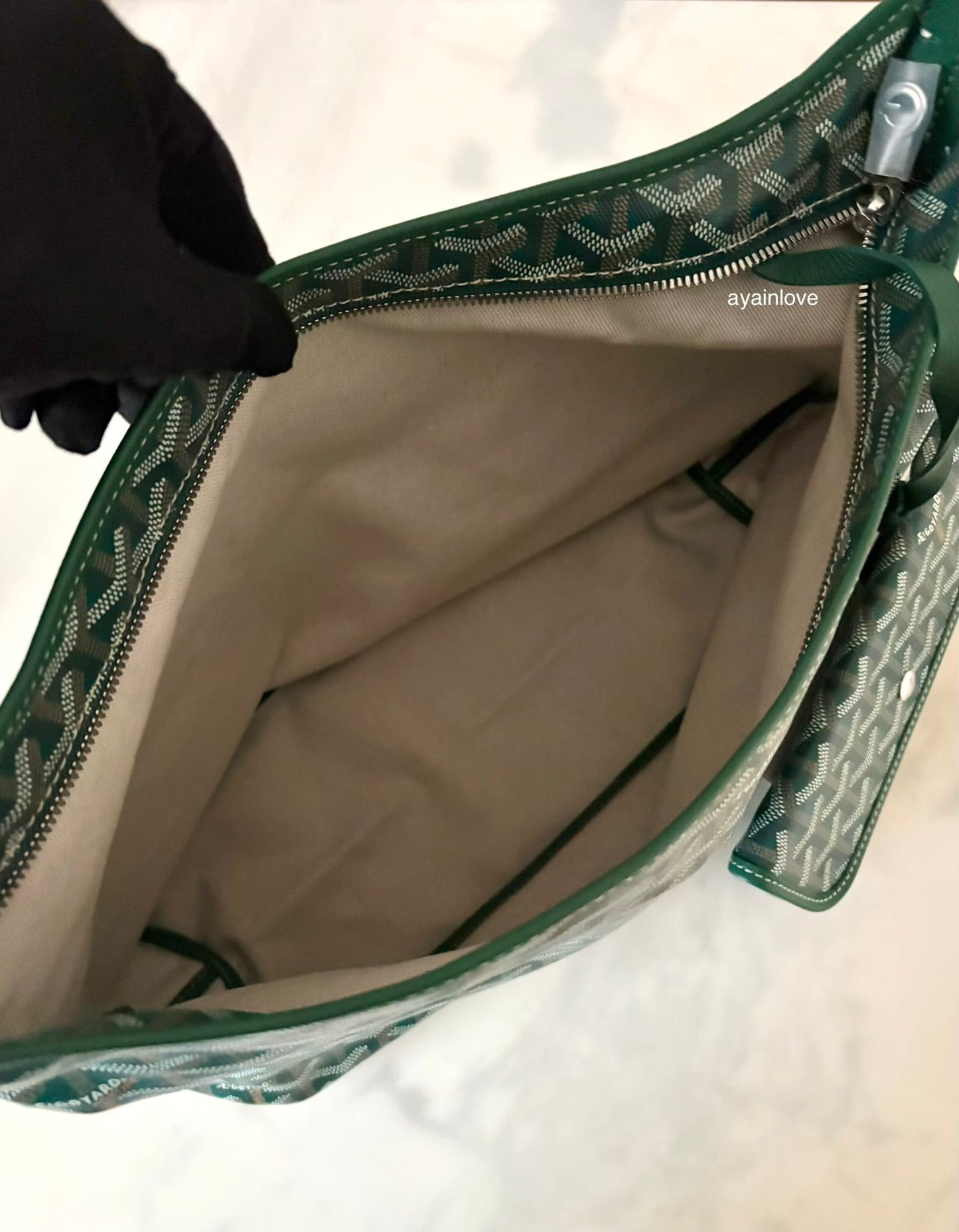 GOYARD Green Goyardine Hobo Boheme PM Bag with Blue Heart Stamp