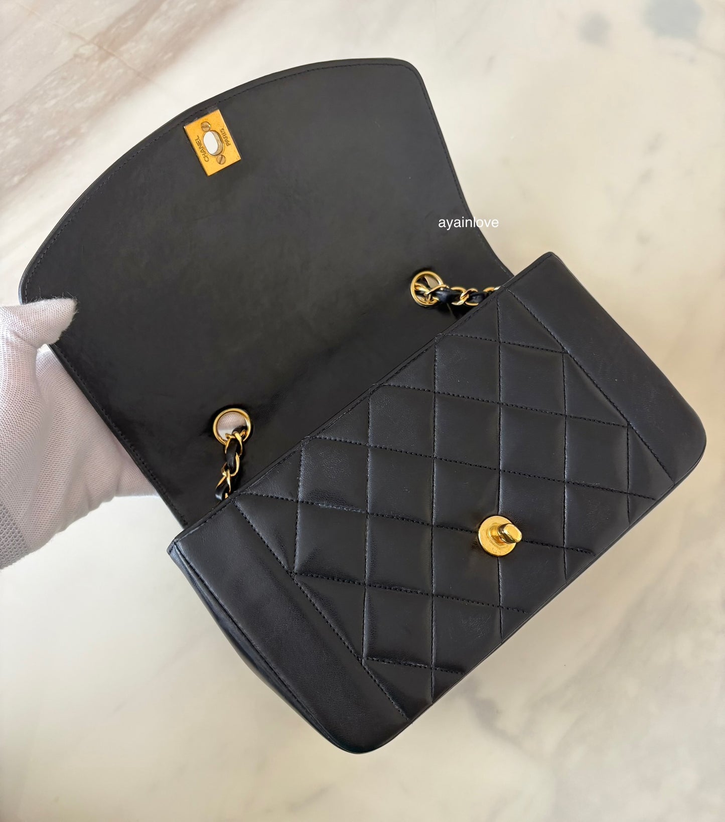 CHANEL Vintage Black Quilted Lambskin Small Diana Flap Bag 24KT Gold Plated Hardware Series 3