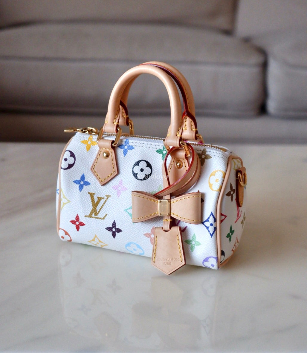 LOUIS VUITTON LV x TM White Multicolour Murakami Nano Speedy Gold Hardware