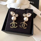 CHANEL 22C CC Crystal Drop Earrings Light Gold Hardware