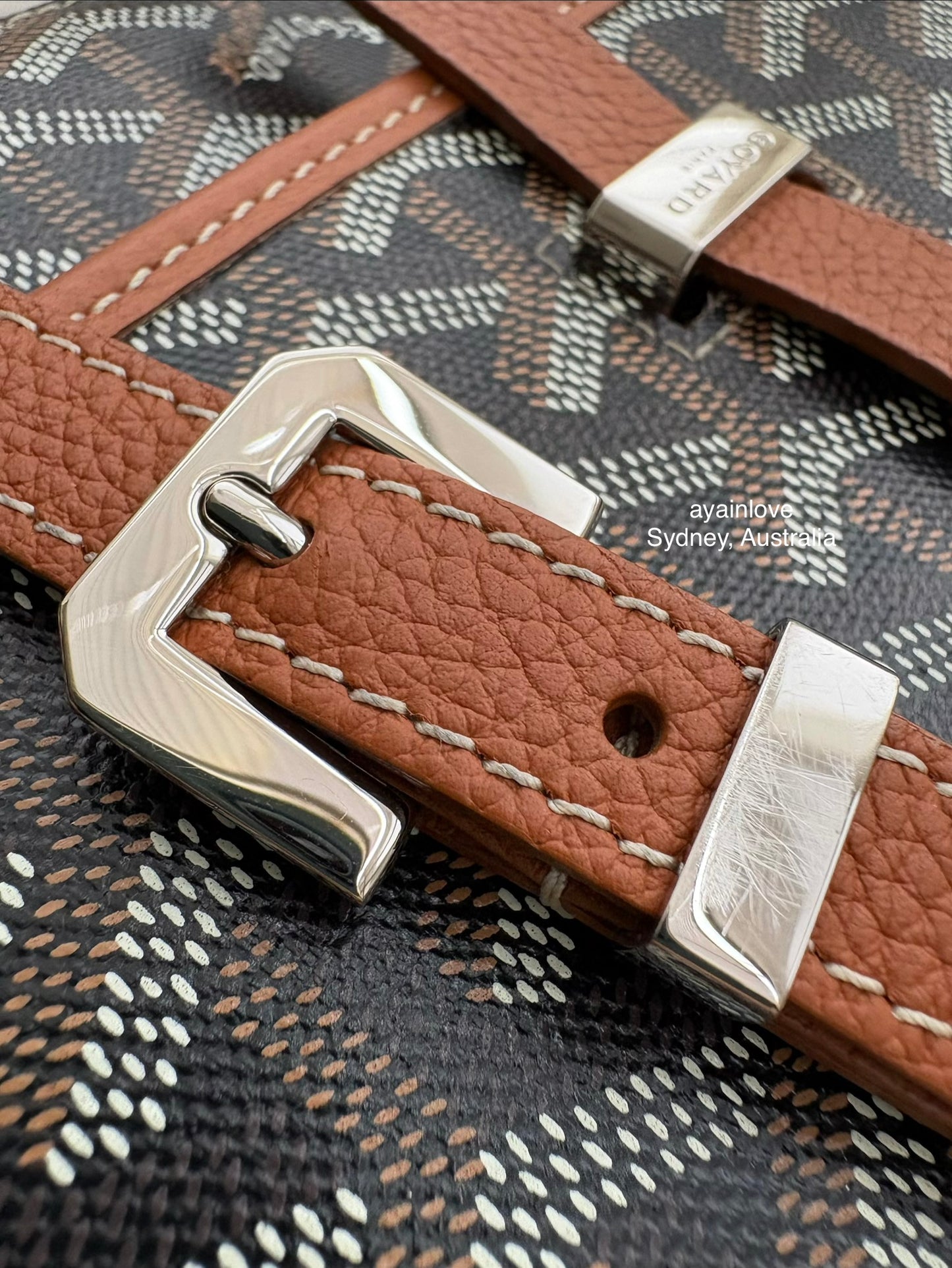 GOYARD Belvedere PM Goyardline Canvas/Calfskin Tan Black Messenger Bag Silver Hardware
