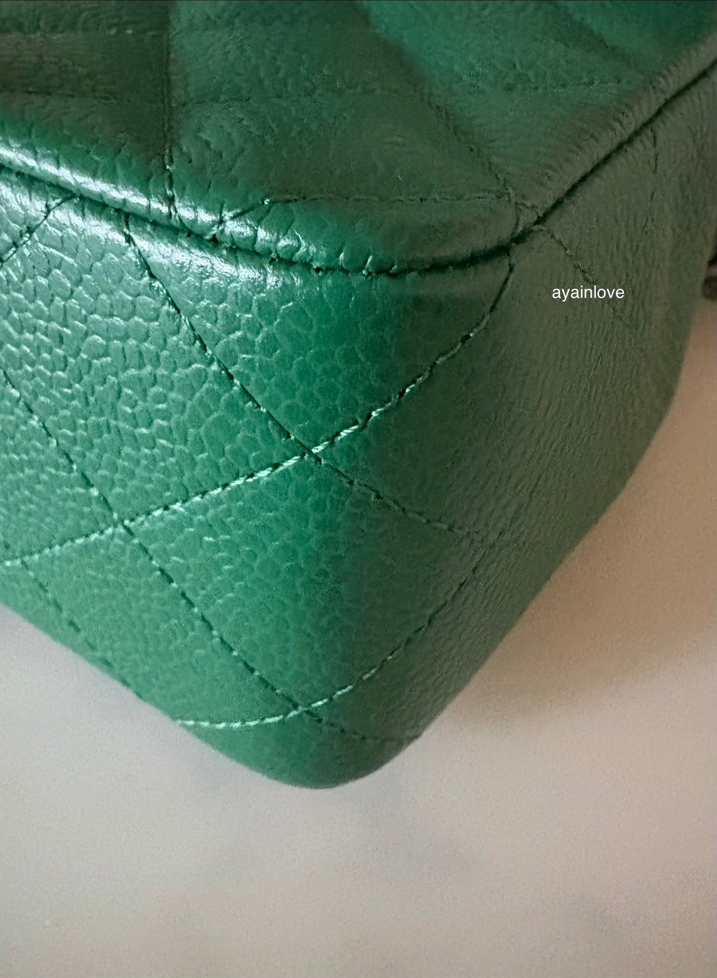 CHANEL Green Caviar Classic Quilted Rectangular Mini Flap Bag Ruthenium Hardware