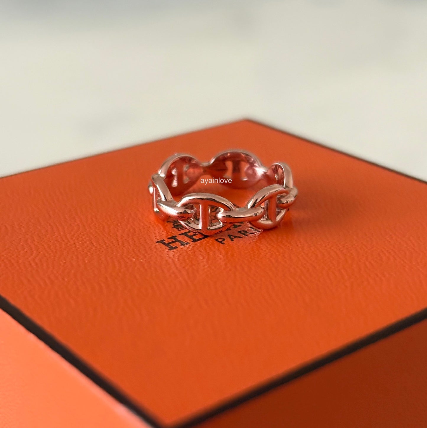 HERMES Enchaine Chaine d’ Ancre 18KT Rose Gold Small Ring Size 50