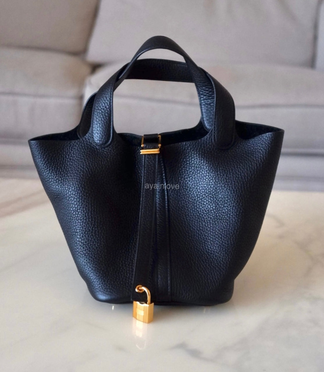 HERMES Picotin Lock 18 Noir Black Taurillion Clemence Gold Hardware