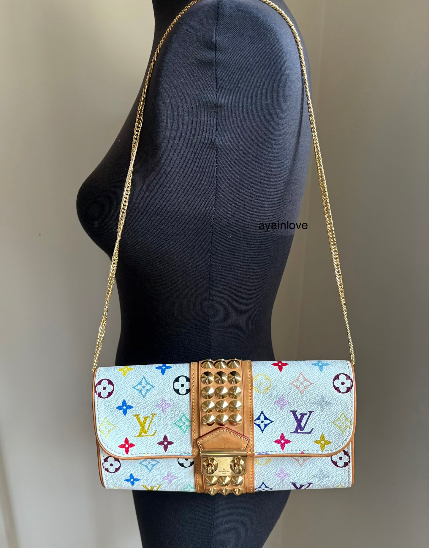 LOUIS VUITTON Courtney White Multicolour Murakami Clutch Bag Gold Hardware