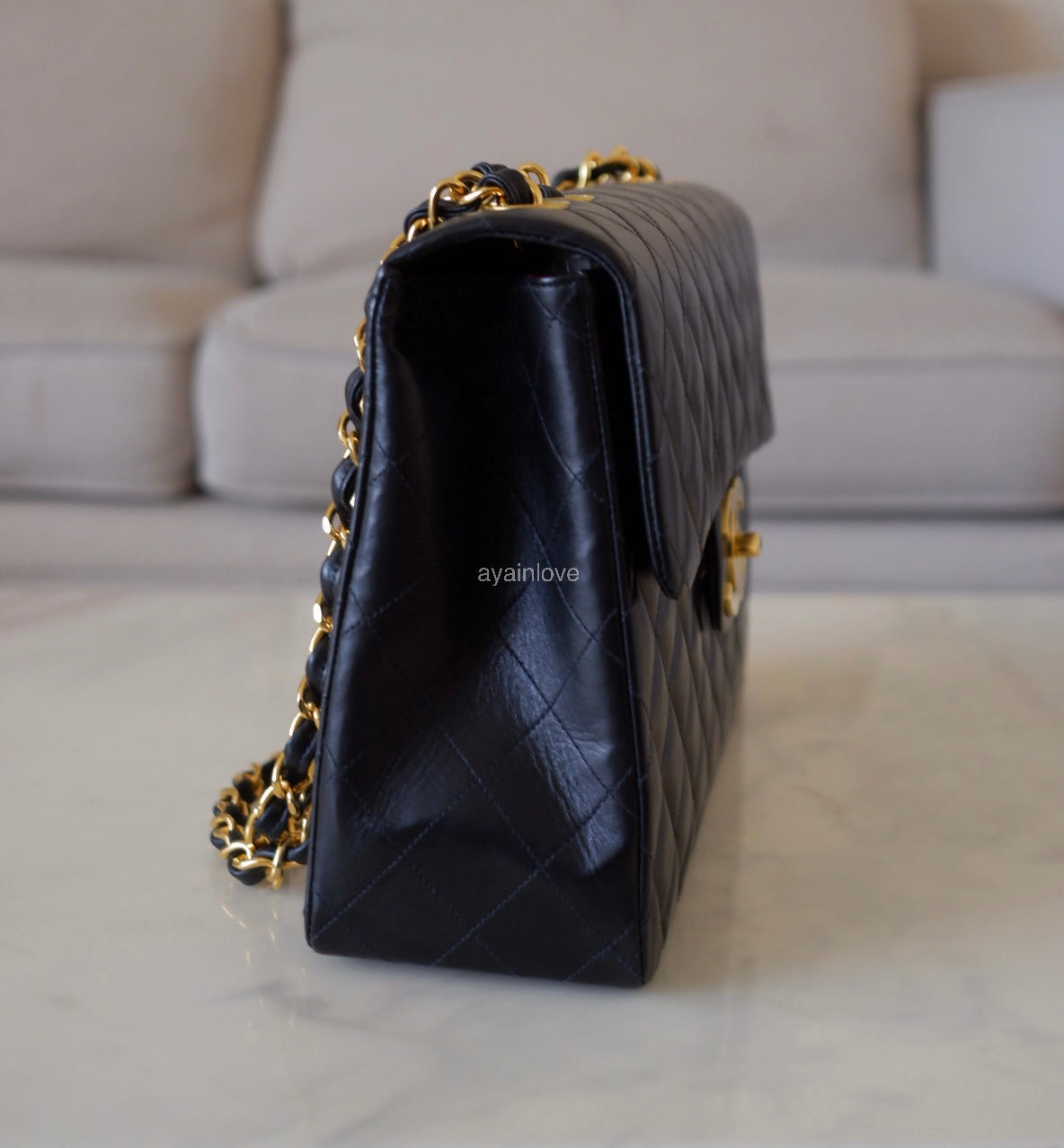 CHANEL Vintage Black Quilted Maxi XL Jumbo Classic Single Flap Oversized CC Bag 24KT Gold Plated Hardware Series 3