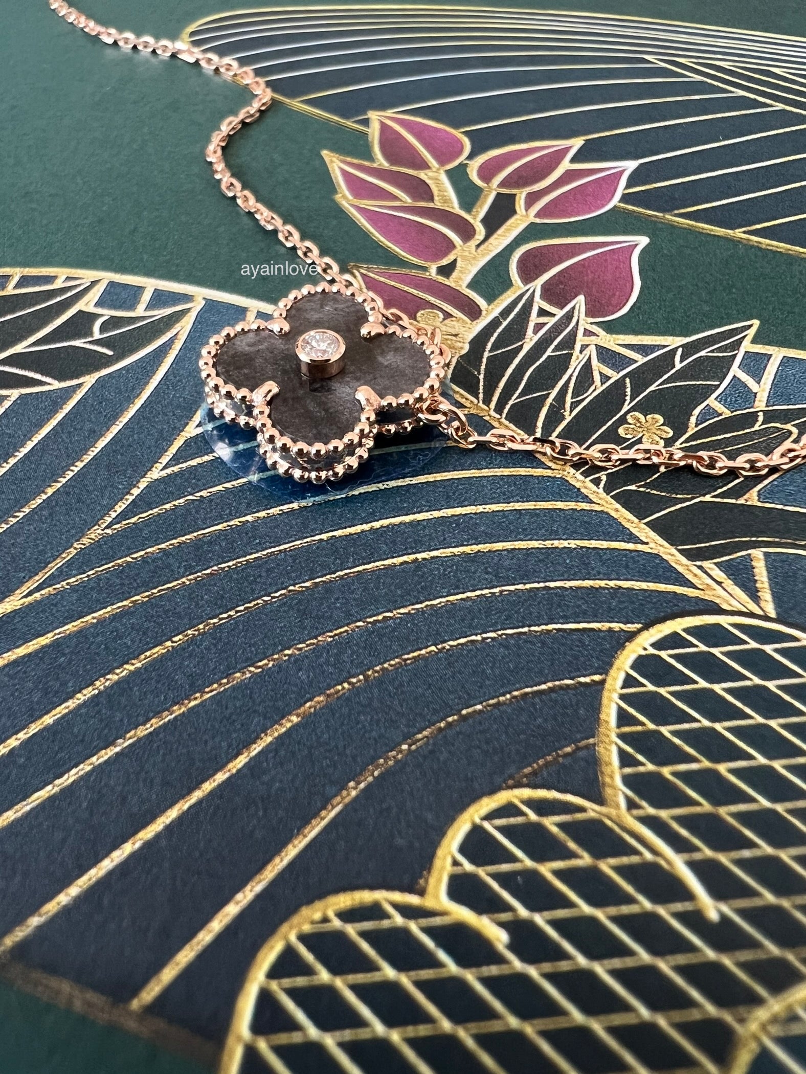 VAN CLEEF ARPELS VCA 18KT Rose Gold Limited 2023 Holiday Pendant Necklace Silver Obsidian Diamond Vintage Alhambra