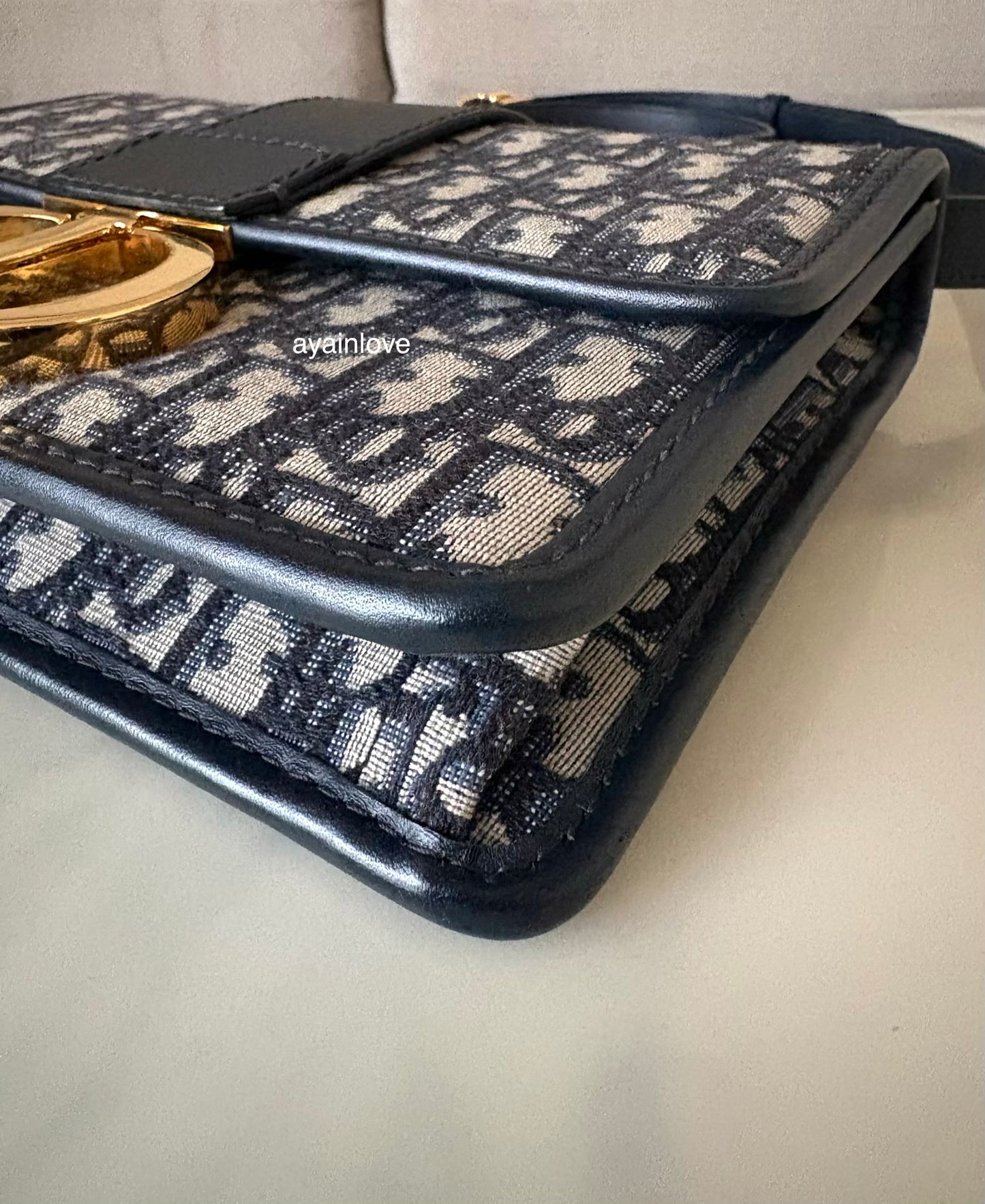 DIOR Montaigne 30 Blue Oblique Jacquard Medium Flap Bag Gold Hardware