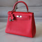 HERMES Kelly 25 Geranium Togo Retourne Palladium Hardware X Stamp