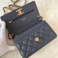 CHANEL 23K Dark Grey Caviar Camellia CC Wallet On Chain *Microchipped* Brushed Gold Hardware