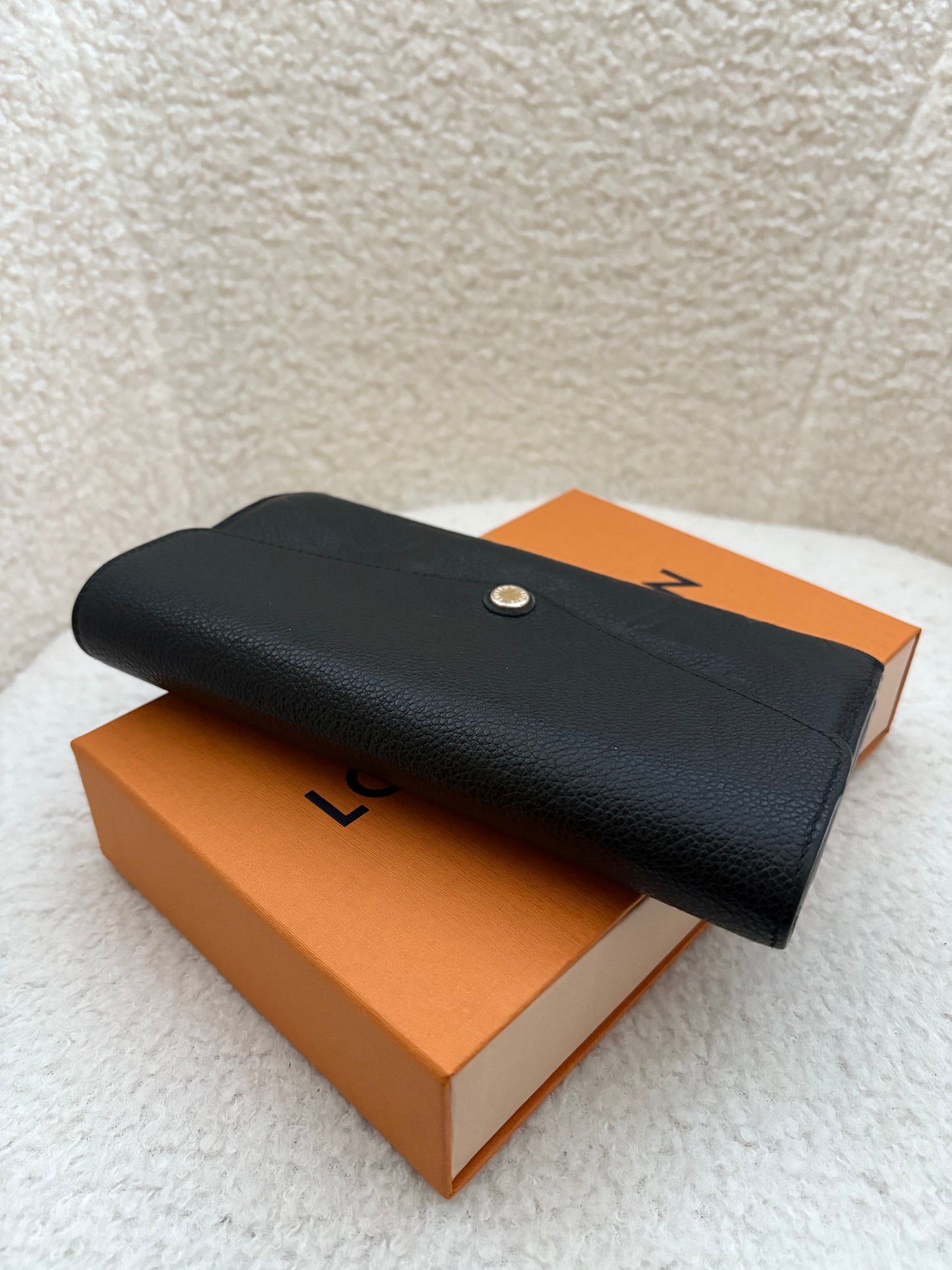 LOUIS VUITTON LV Sarah Black Monogram Empreinte Wallet Gold Hardware